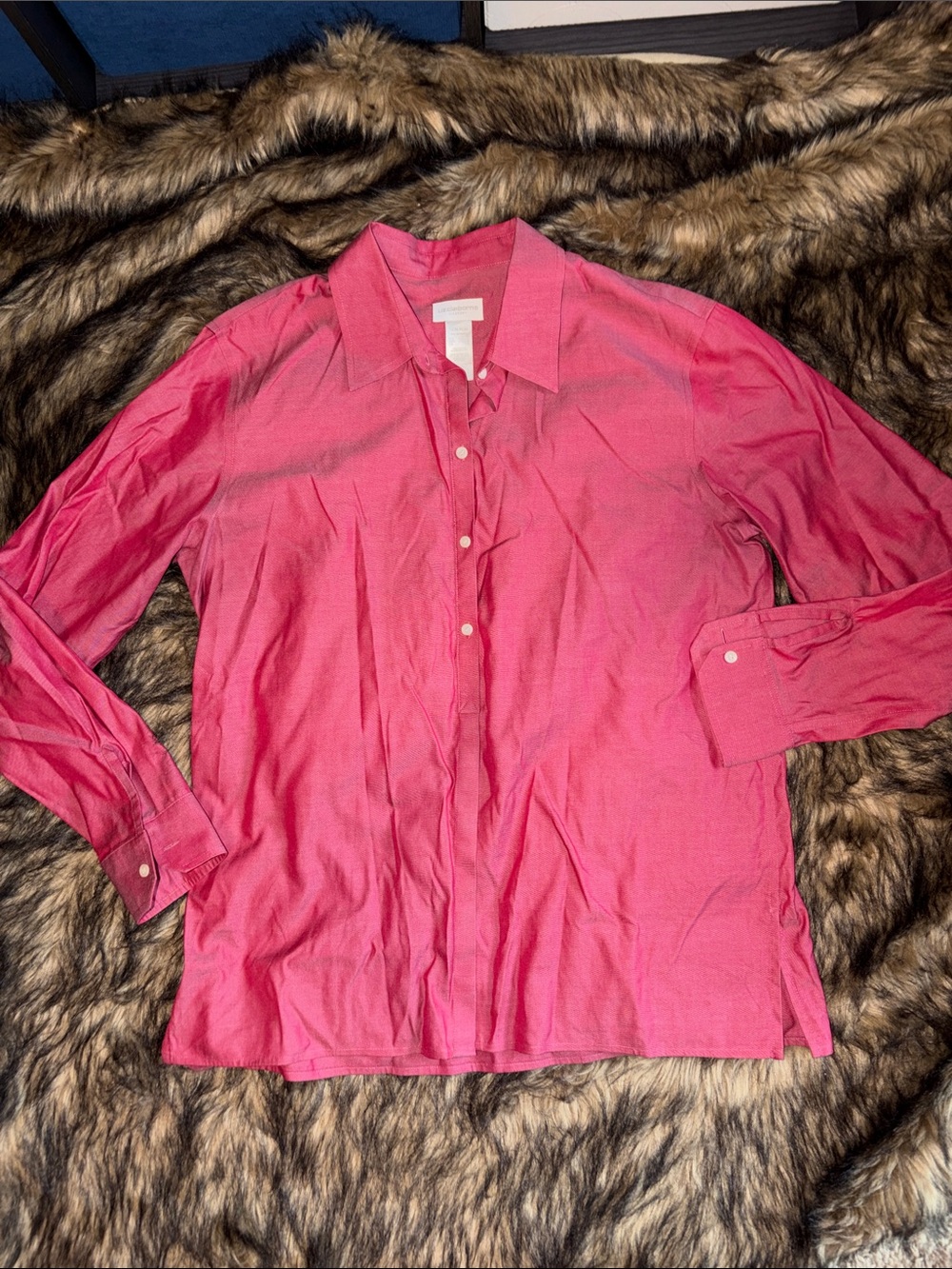 Liz Claiborne Non Iron Light Red Metallic Long-Sleeve ButtonUp Shirt Size large